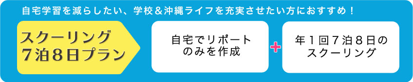自宅学習を減らしたい、学校＆沖縄ライフを充実させたい方におすすめ！　スクーリング9泊10日プラン　自宅でリポートのみを作成　年1回9泊10日のスクーリング